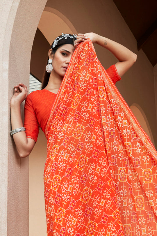 Sunset Orange Chiffon Saree