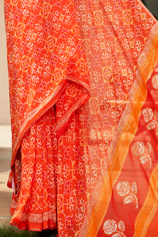 Sunset Orange Chiffon Saree