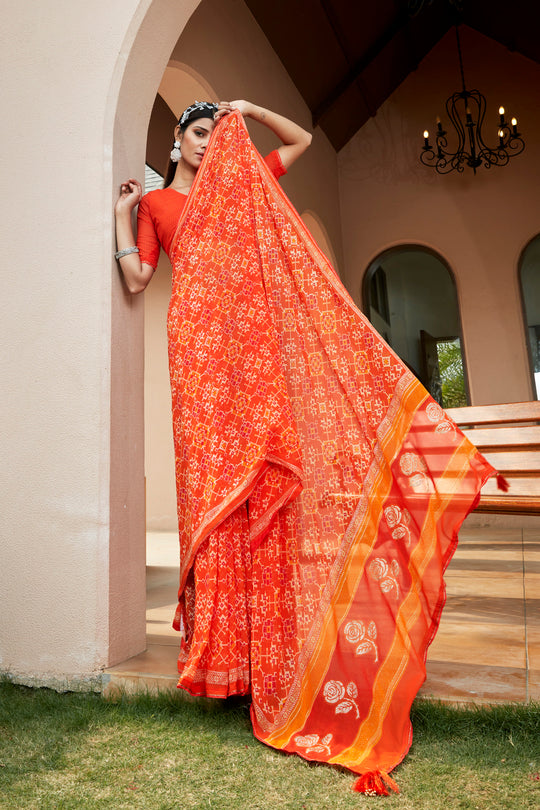 Sunset Orange Chiffon Saree