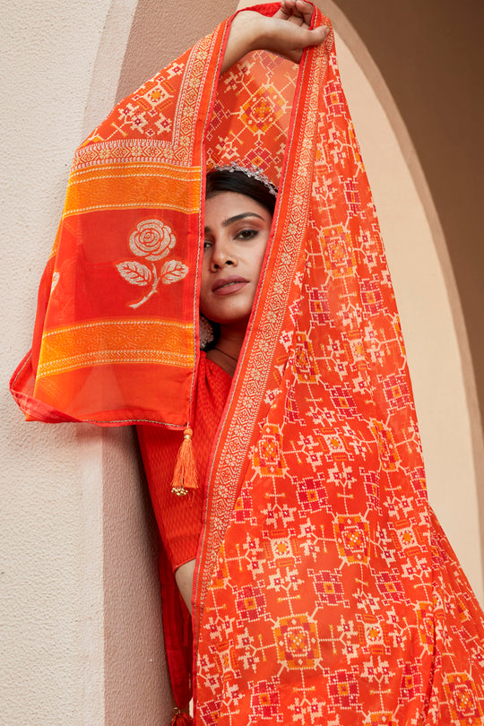 Sunset Orange Chiffon Saree