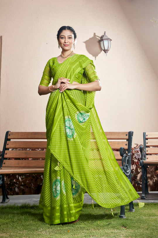 Sheen Green Chiffon Saree