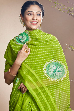 Sheen Green Chiffon Saree