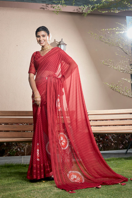 Brick Red Chiffon Saree
