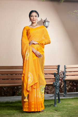 Marigold Yellow Chiffon Saree