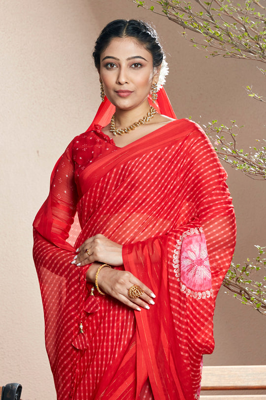 Scarlet Red Chiffon Saree