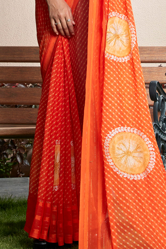 Sunset Orange Chiffon Saree