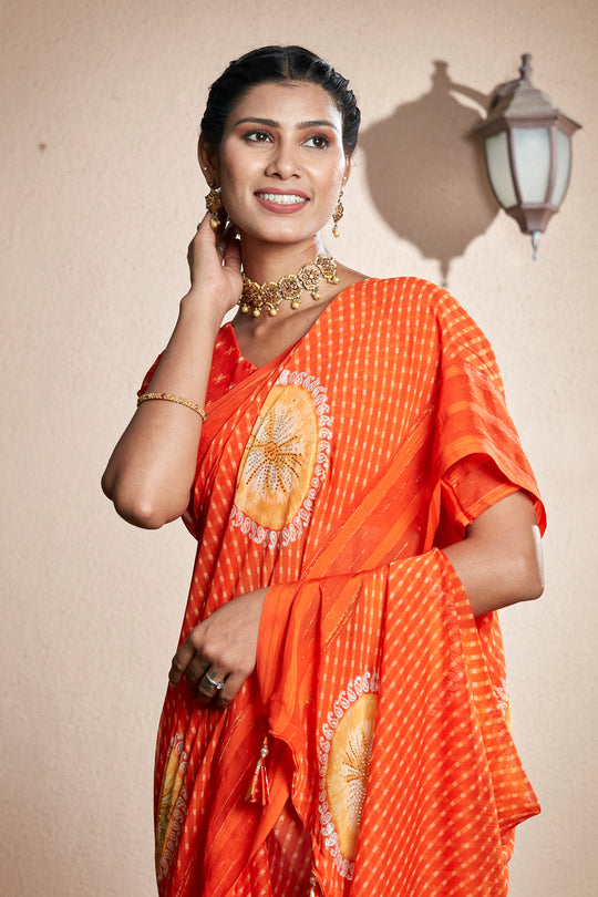 Sunset Orange Chiffon Saree