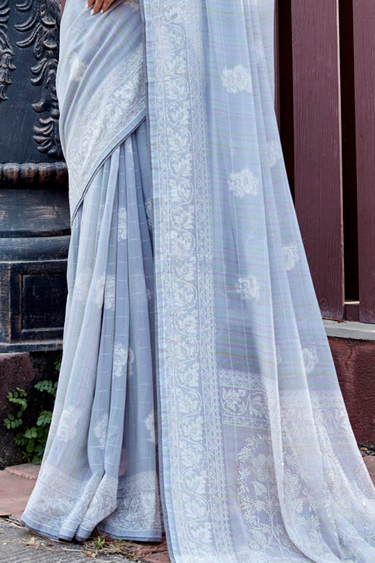Pastel Blue Georgette Saree