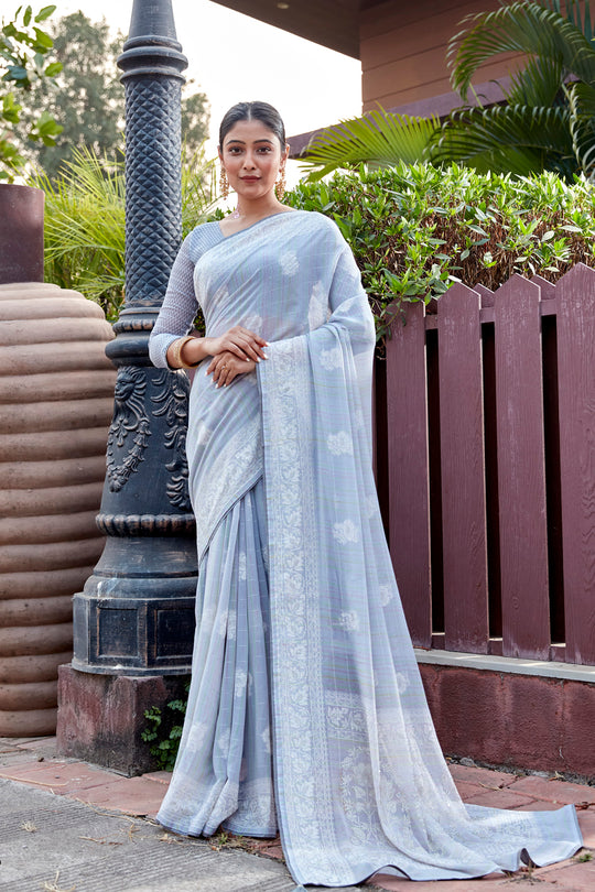 Pastel Blue Georgette Saree