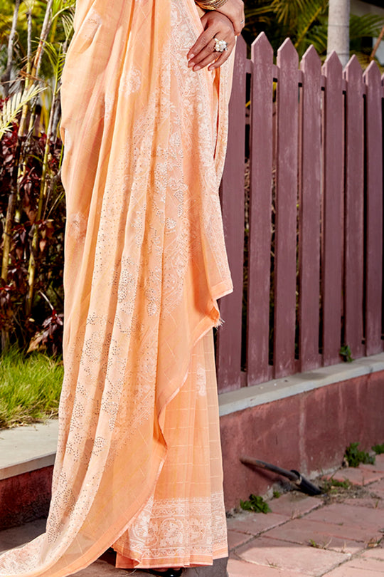 Cantaloupe Orange Georgette Saree