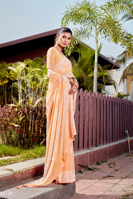 Cantaloupe Orange Georgette Saree