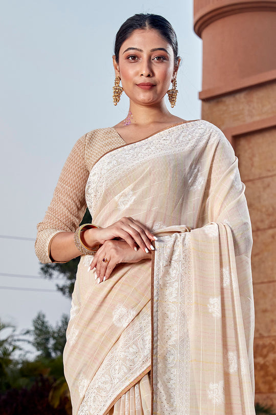 Tan Beige Georgette Saree