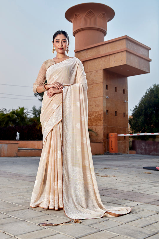 Tan Beige Georgette Saree