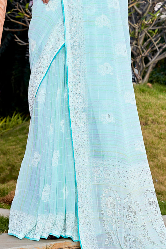 Powder Blue Georgette Saree