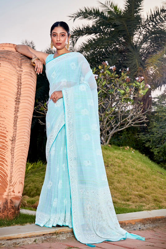 Powder Blue Georgette Saree