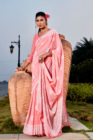 Rose Peach Georgette Saree