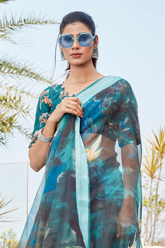 Deep Blue Organza Saree