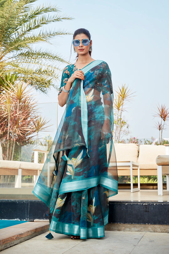 Deep Blue Organza Saree