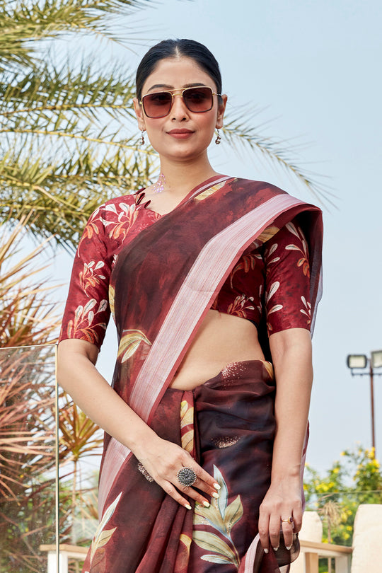 Dark Maroon Organza Saree