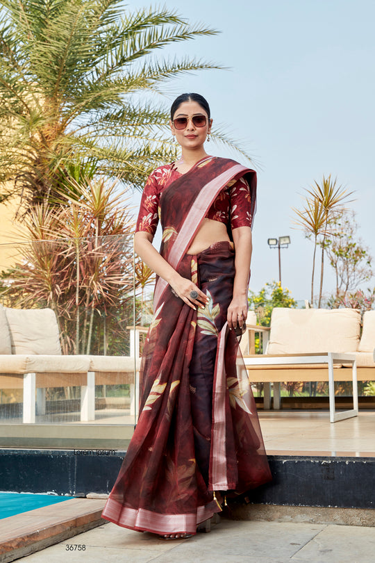 Dark Maroon Organza Saree