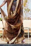 Chocolate Brown Organza Saree