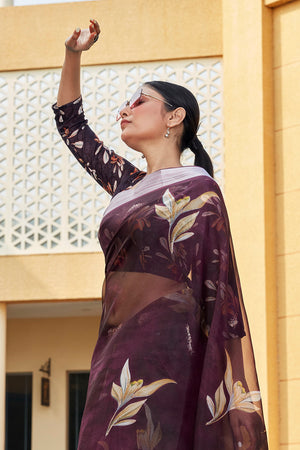 Mulberry Wine Organza Saree