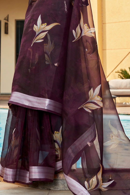 Mulberry Wine Organza Saree