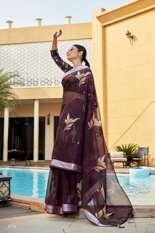 Mulberry Wine Organza Saree