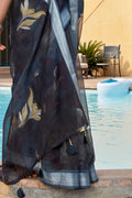 Jet Black Organza Saree