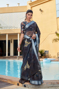 Jet Black Organza Saree