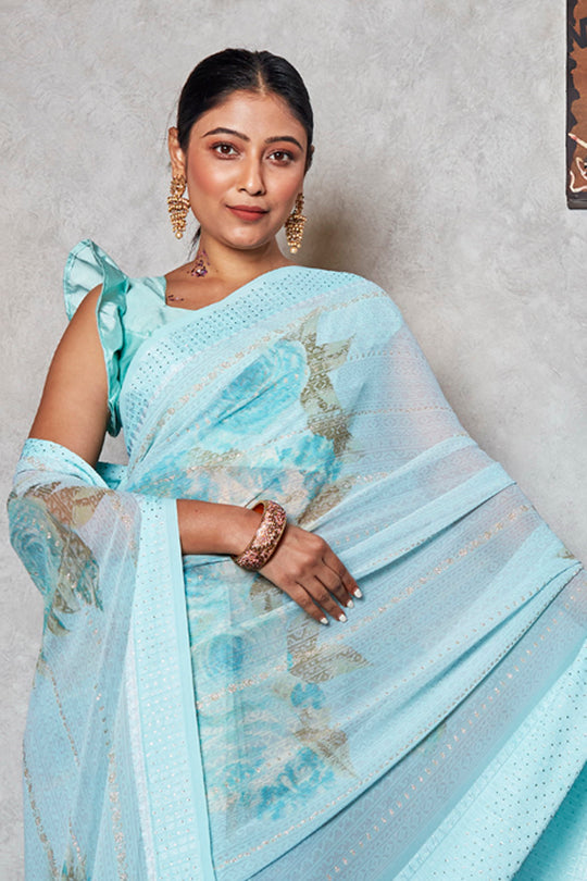 Powder Blue Georgette Saree