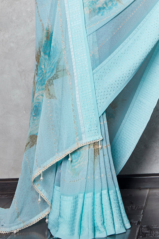 Powder Blue Georgette Saree