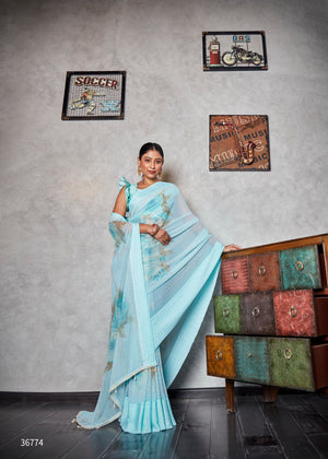 Powder Blue Georgette Saree