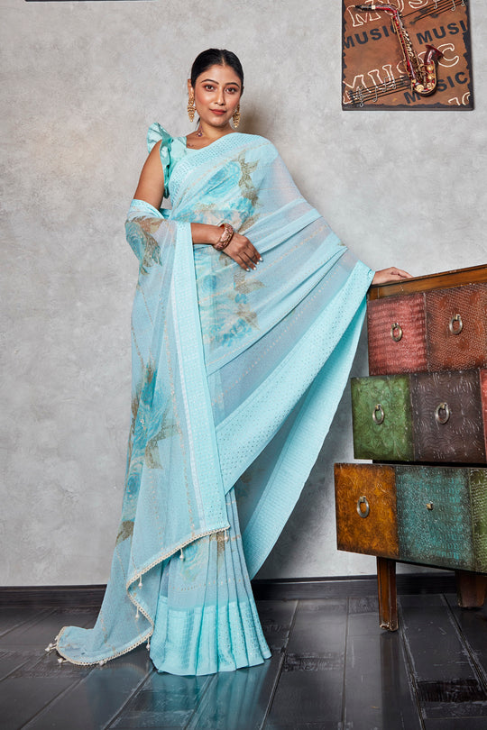 Powder Blue Georgette Saree