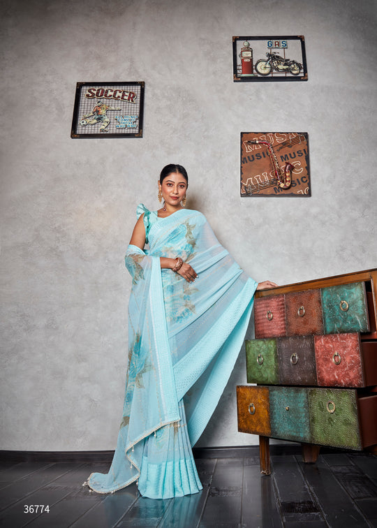 Powder Blue Georgette Saree