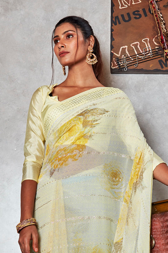 Lemon Yellow Georgette Saree