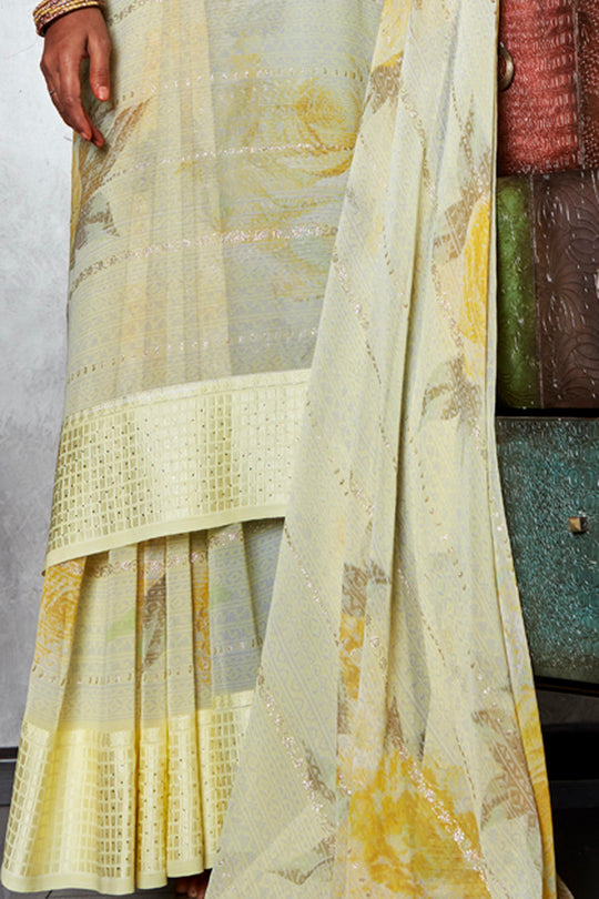 Lemon Yellow Georgette Saree