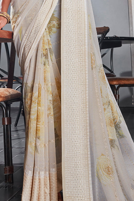 Tan Beige Georgette Saree