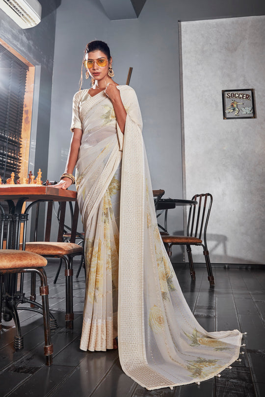 Tan Beige Georgette Saree