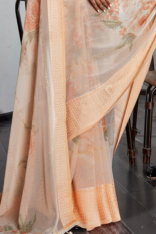 Cantaloupe Peach Georgette Saree