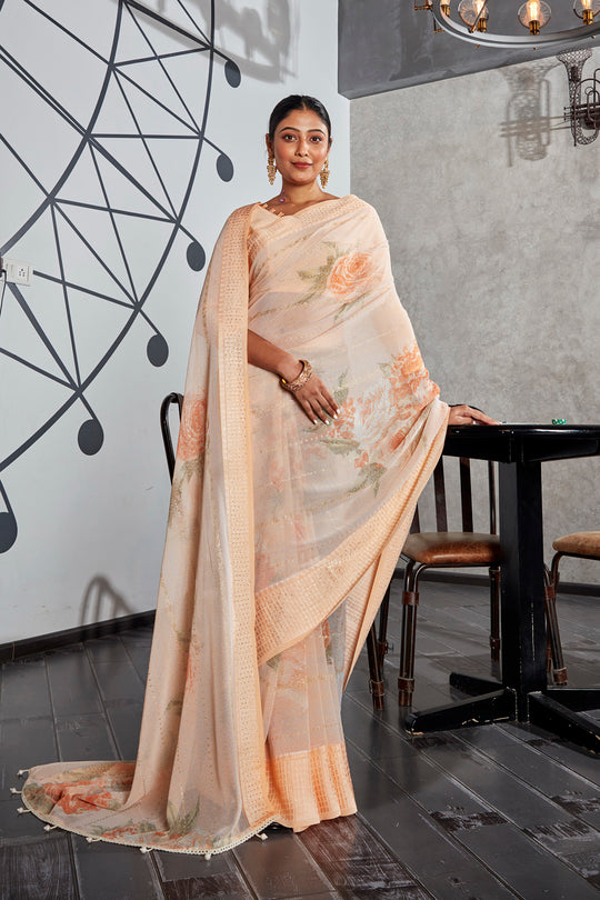 Cantaloupe Peach Georgette Saree