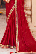 Crimson Red Satin Chiffon Saree