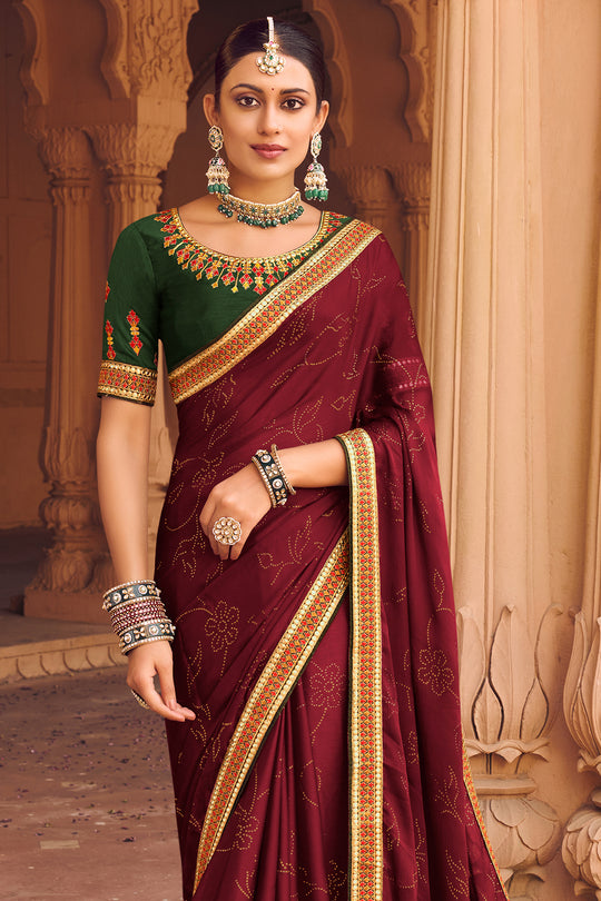 Cinnamon Brown Satin Chiffon Saree