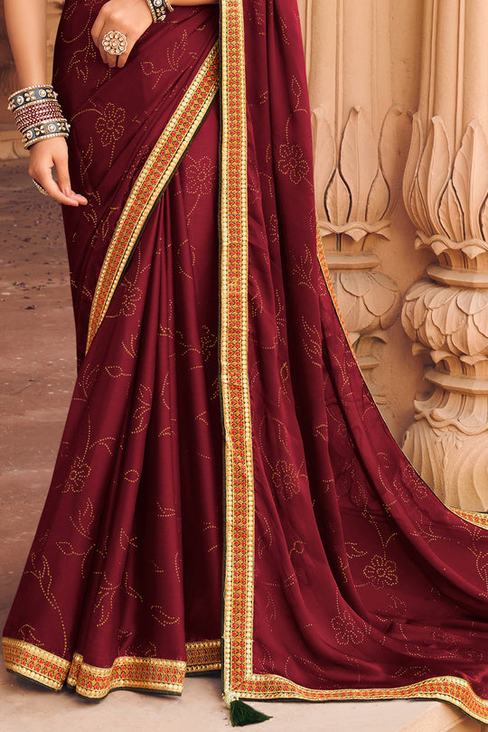Cinnamon Brown Satin Chiffon Saree