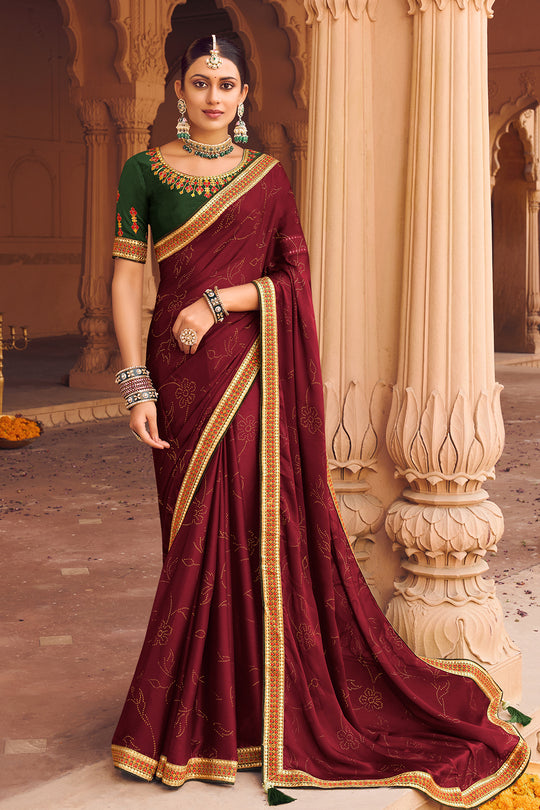 Cinnamon Brown Satin Chiffon Saree