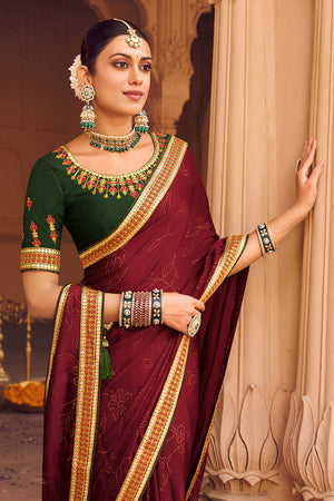 Cinnamon Brown Satin Chiffon Saree