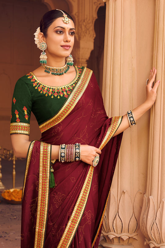 Cinnamon Brown Satin Chiffon Saree