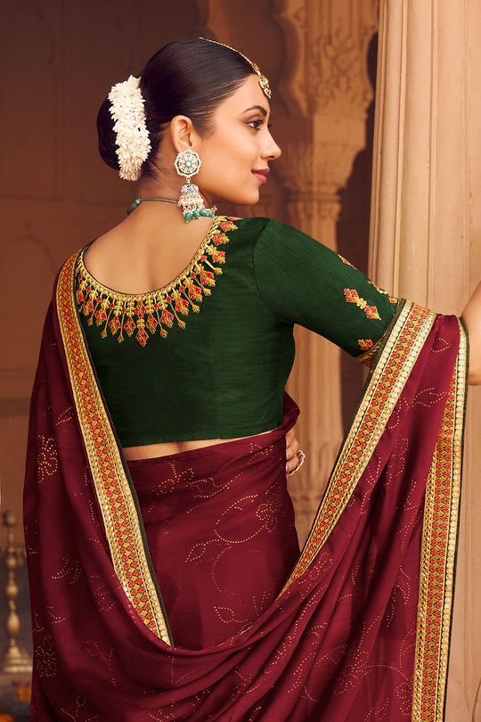 Cinnamon Brown Satin Chiffon Saree
