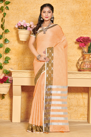 Pastel Peach Linen Blend Saree