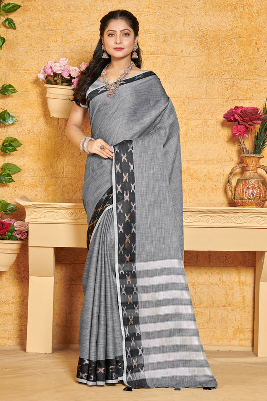 Coin Grey Linen Blend Saree